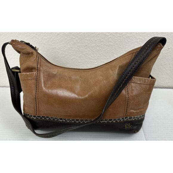 The Sak Kendra Purse Brown Two Tone Leather Medium Shoulder Hobo Bag Some Wear - Picture 2 of 11